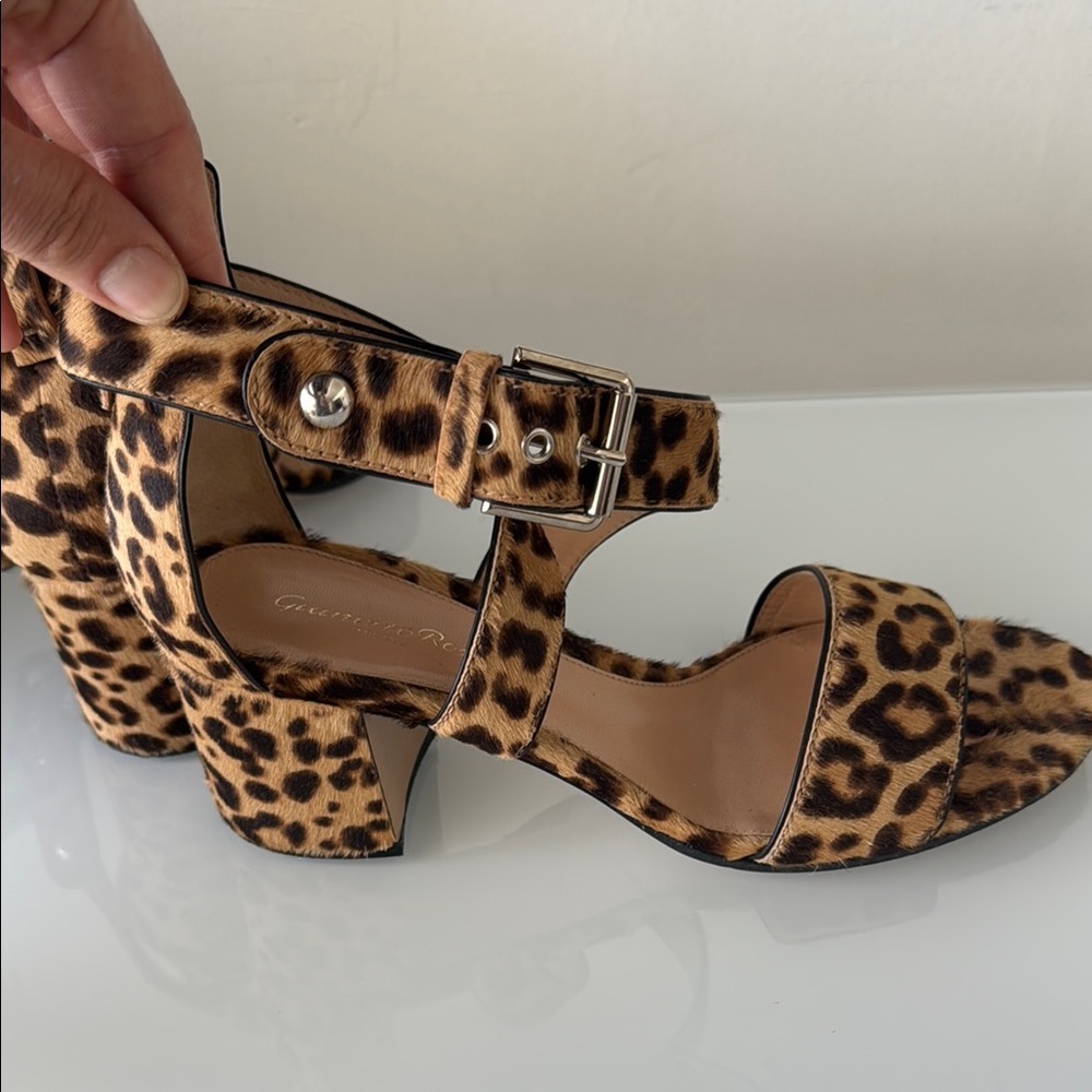 Giavito Rossi Calf Hair Leopard Print Sandals, Sz IT 39 (US 9) - Picture 4 of 9